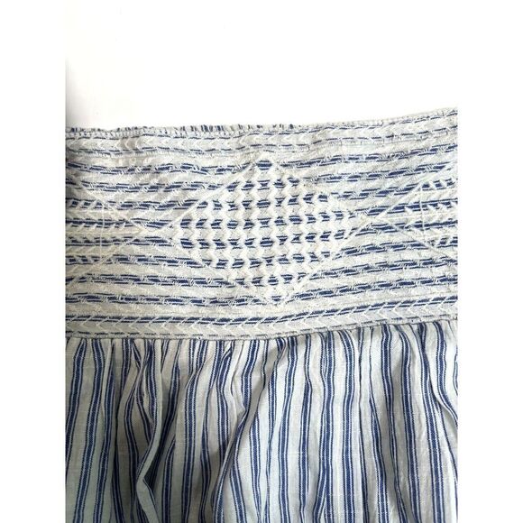 Swildens White Blue Striped A Line Skirt Size 38 Medium Elastic Waist Pocket - Picture 11 of 11